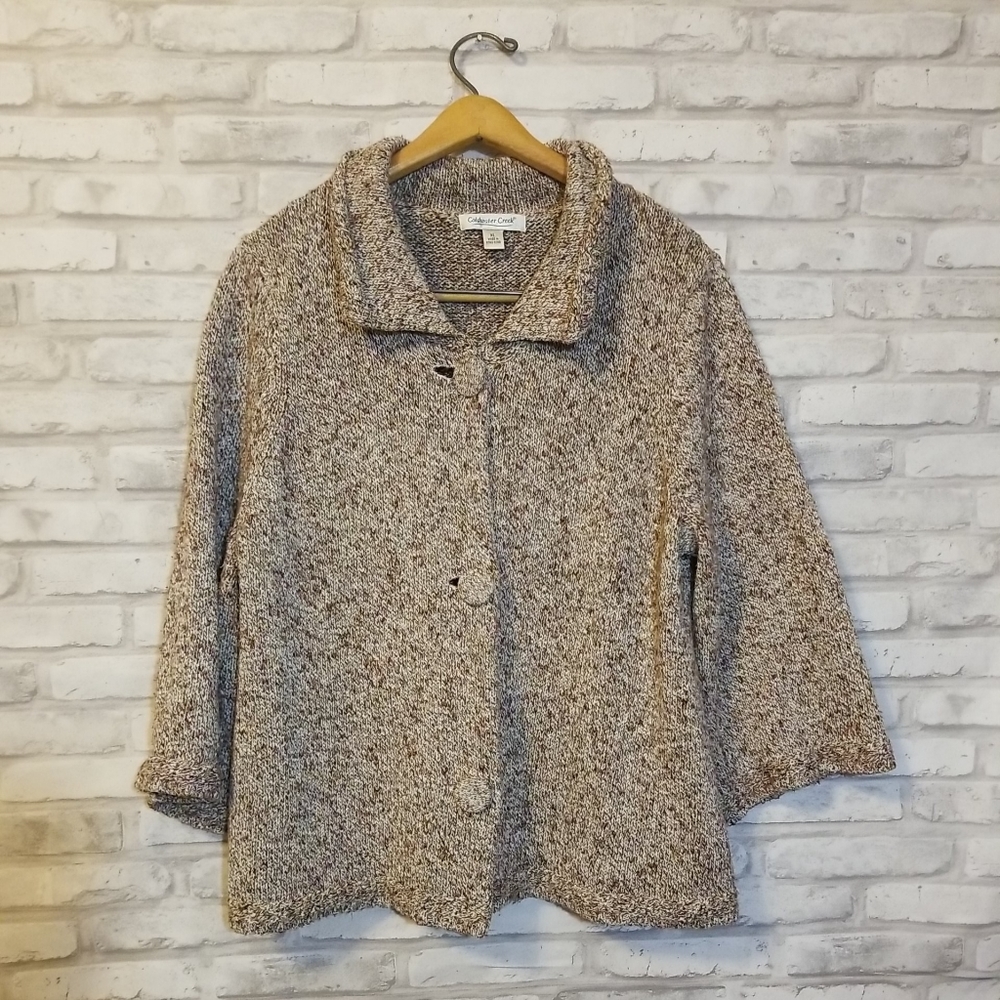 Tan Speckled Cotton Blend Sweater Cardigan XL